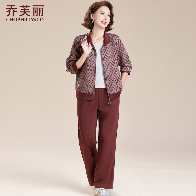 妈妈秋装套装2025新款时尚休闲运动服2025新款中老年女士春秋外套