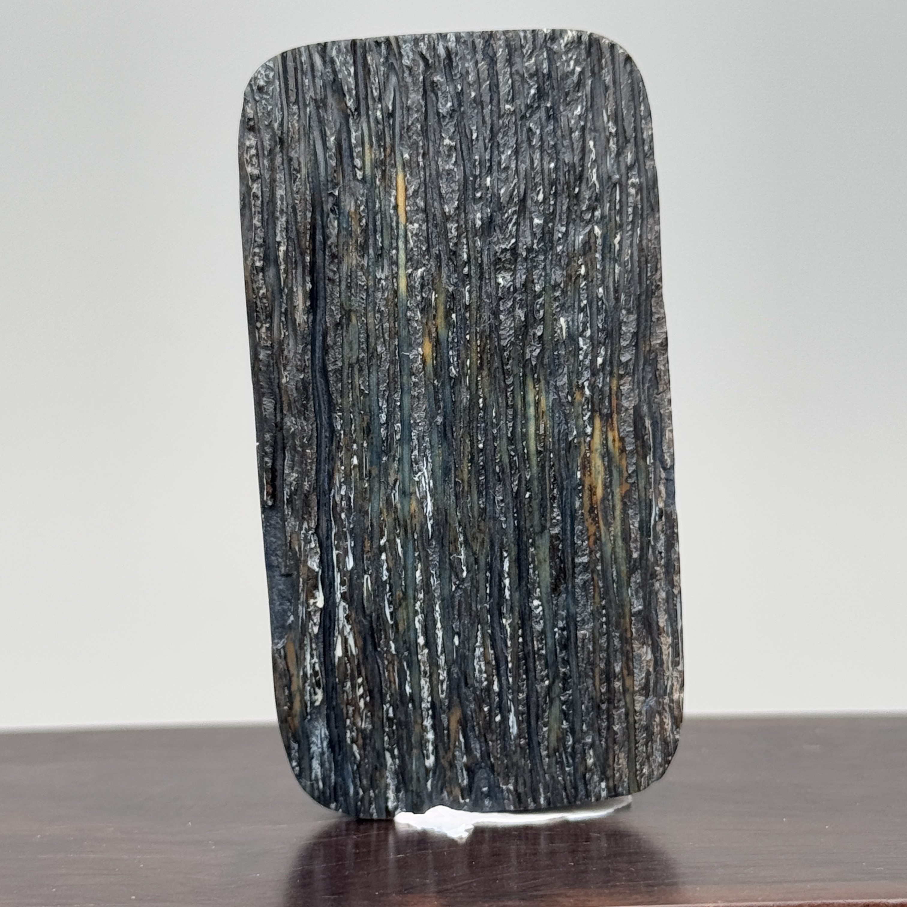 DEZHI/德志64*34*19mm58.5g蓝皮树皮纹无事牌猛犸牙K470打孔绑绳