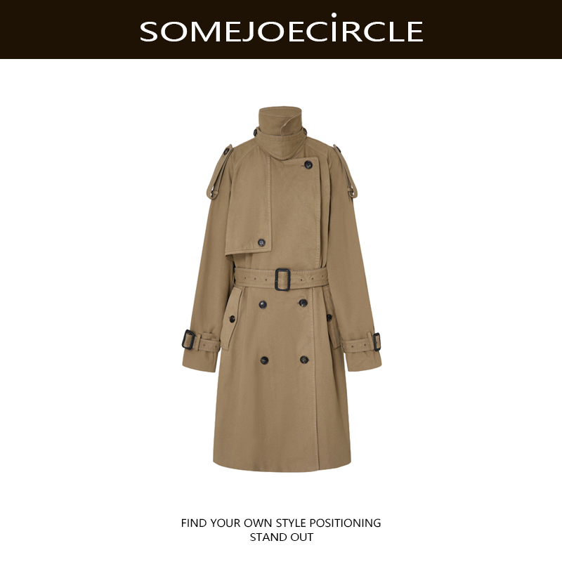 【DZ】SOMEJOECIRCLE【风衣】新品中长款磨毛棉附腰带宽松外套Z7706