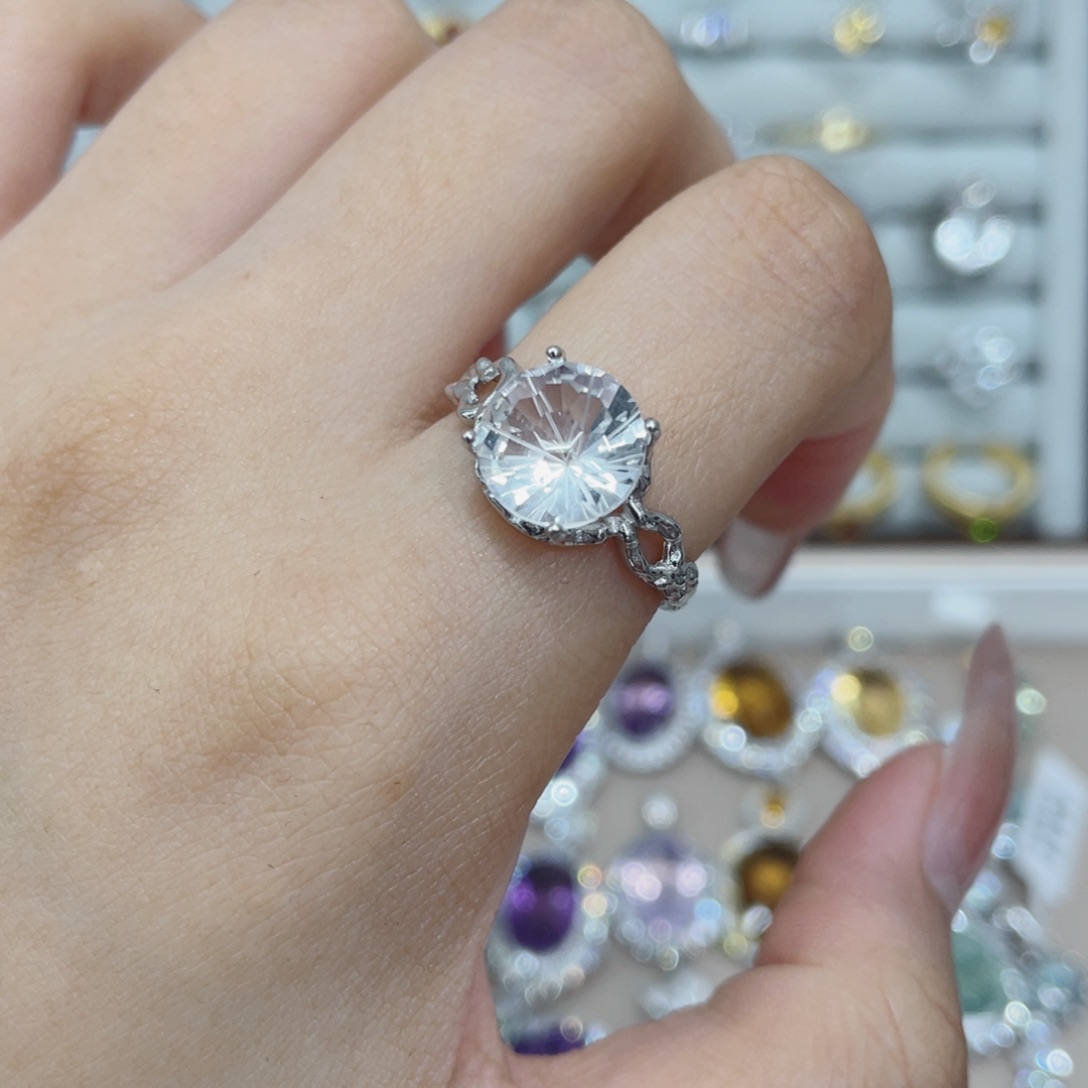 水晶戒指银S925镶嵌天然白水晶戒指