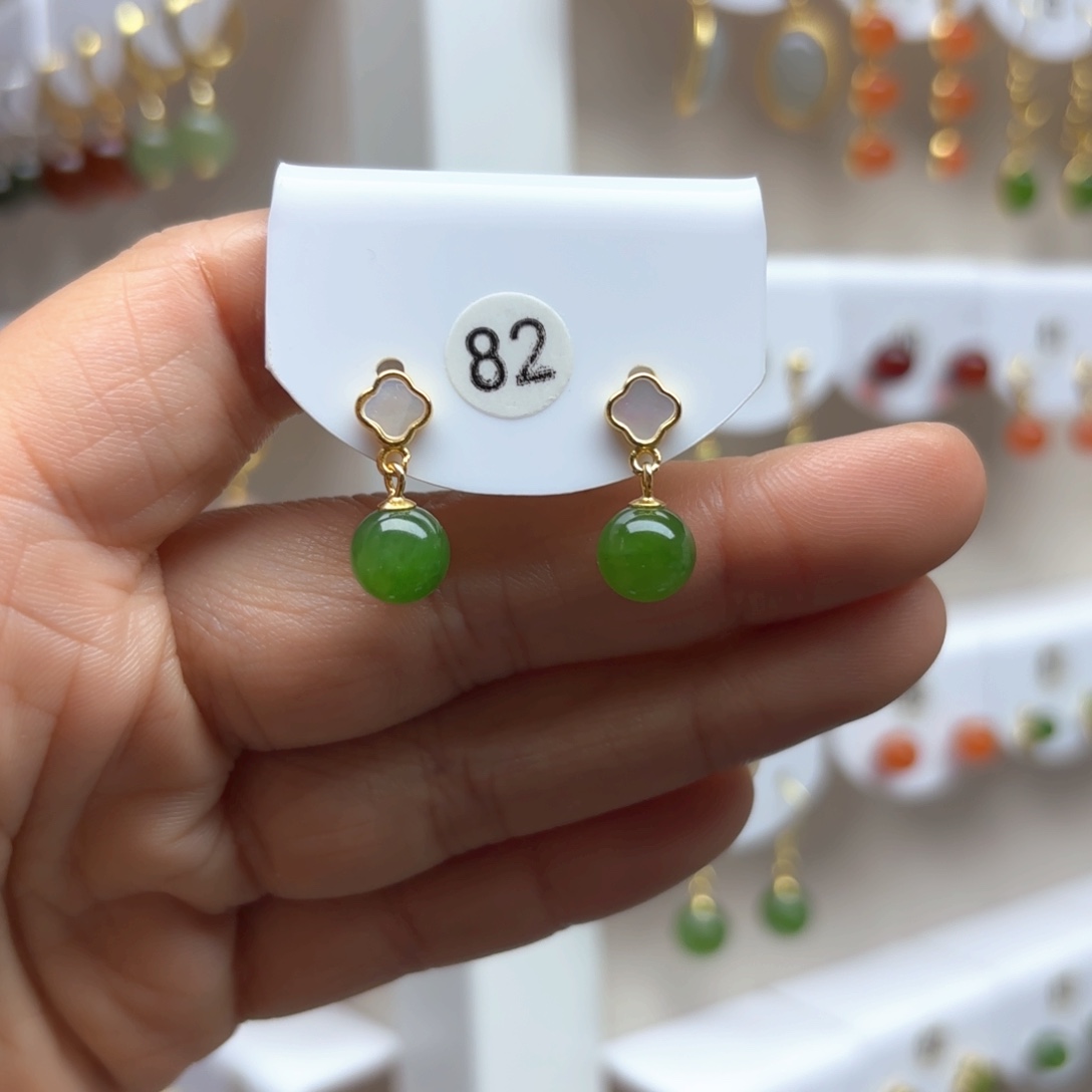 和田玉耳饰银S925镶嵌