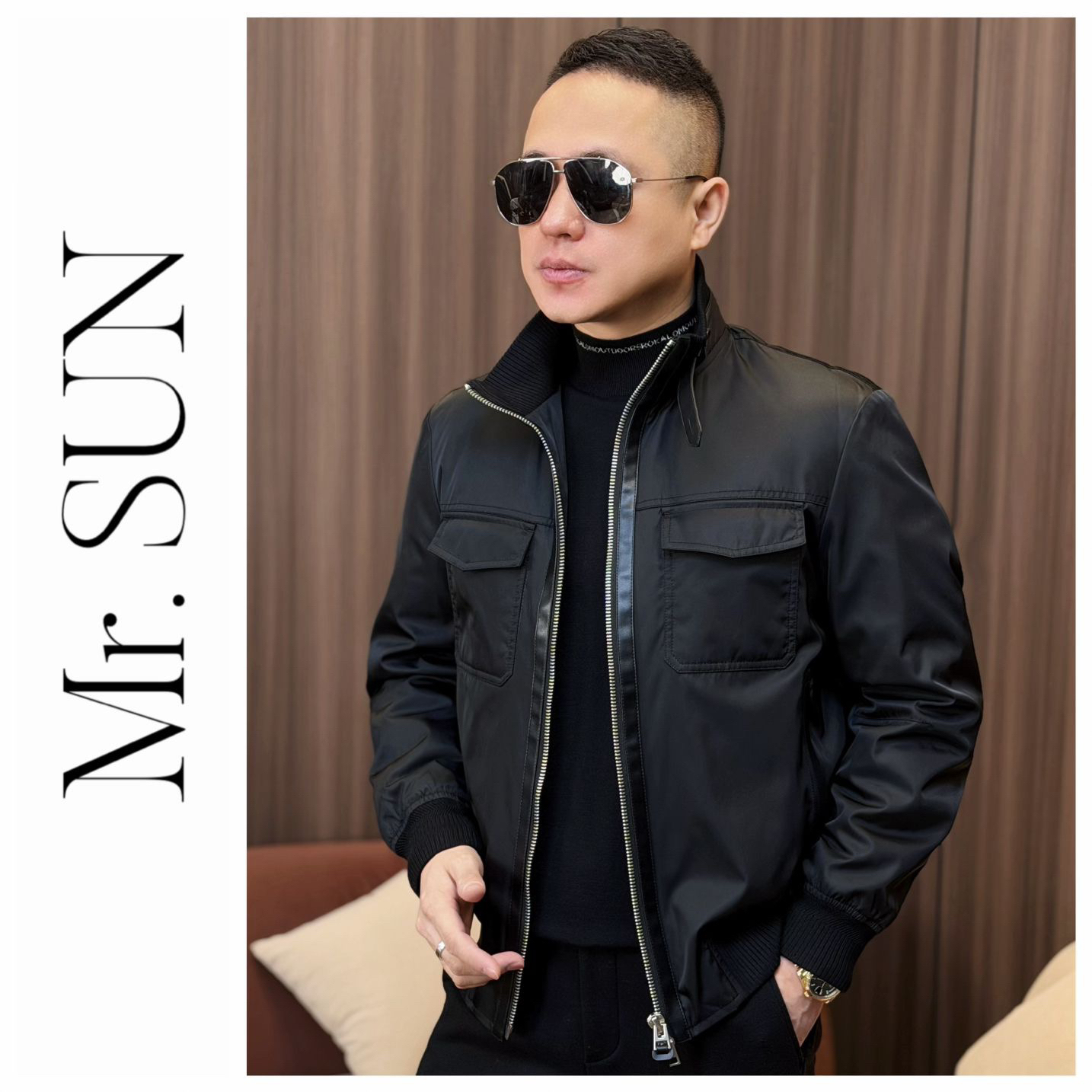 孙先生男装｜高奢款男士配皮白鹅绒服立领短款时尚羽绒服516