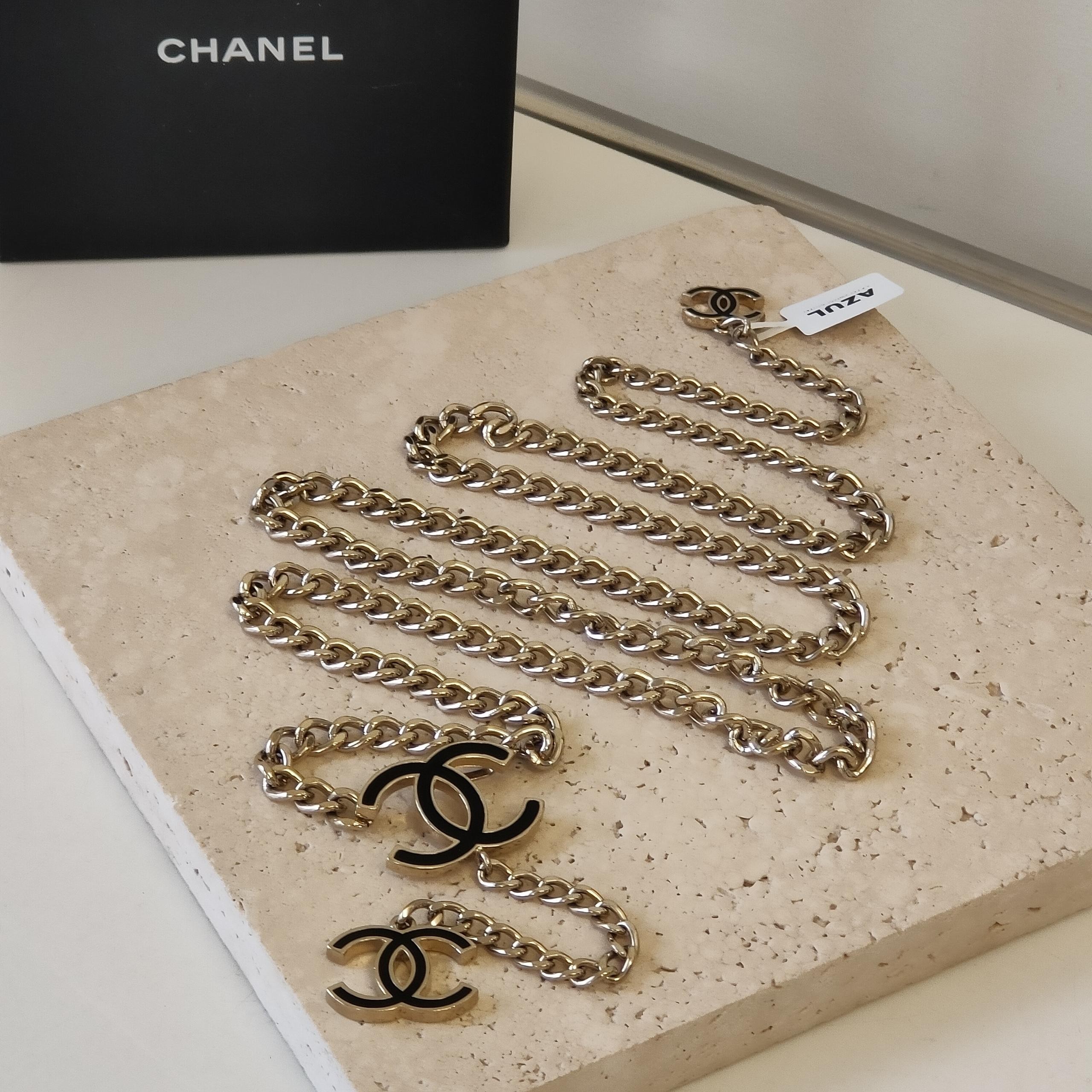 95新 Chanel/香奈儿 Azul-Chanel 12W黑金珐琅双C腰链45084