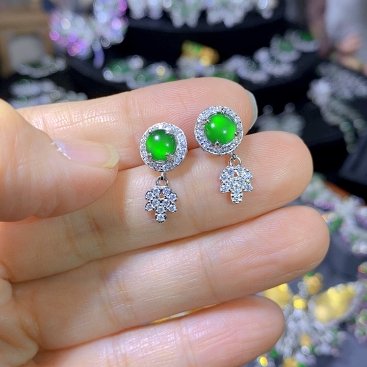 翡翠戒指银S925镶嵌天然翡翠