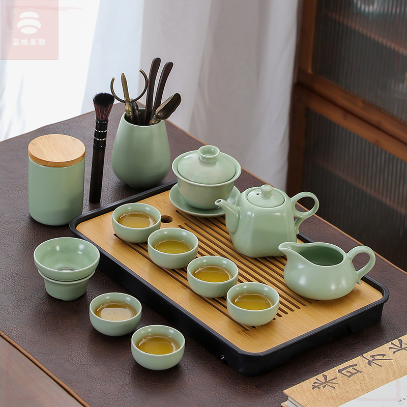 白瓷汝窑茶具套装功夫茶具全套茶具旅行泡茶茶壶茶杯盖碗高端必备