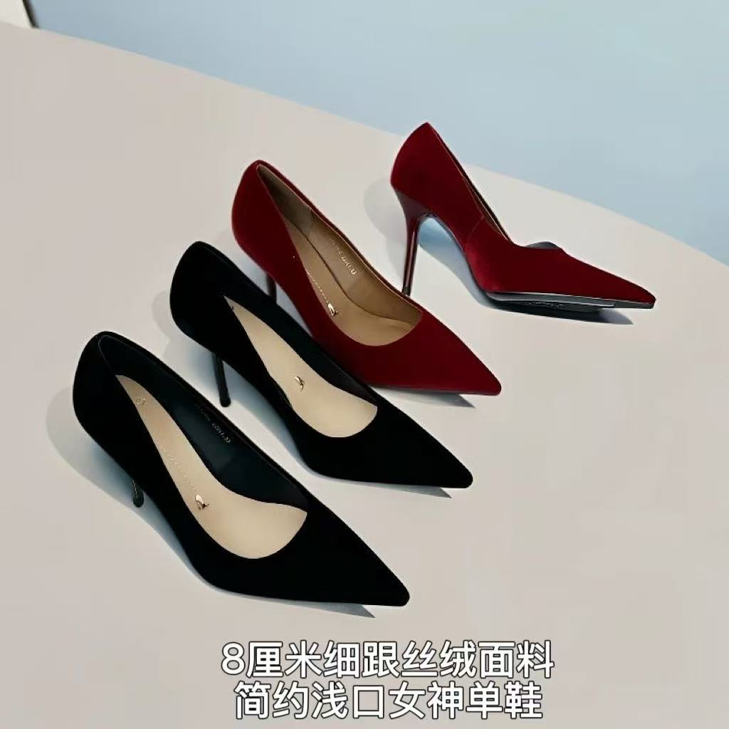 8厘米秋季新款优质丝绒不累脚细高跟时尚简的线口女神单鞋26T3062