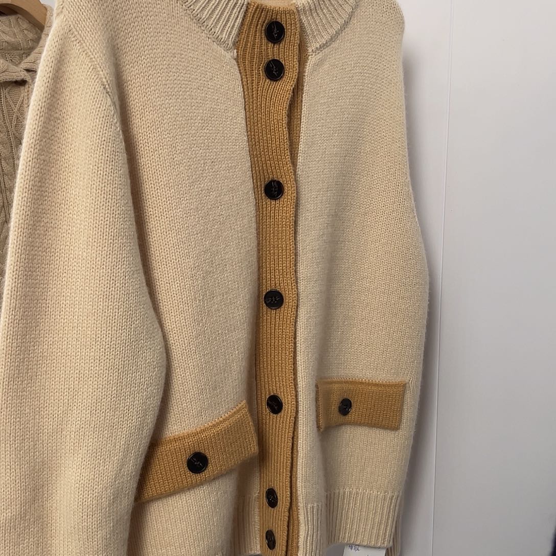 圆领 拼色 羊绒 开衫