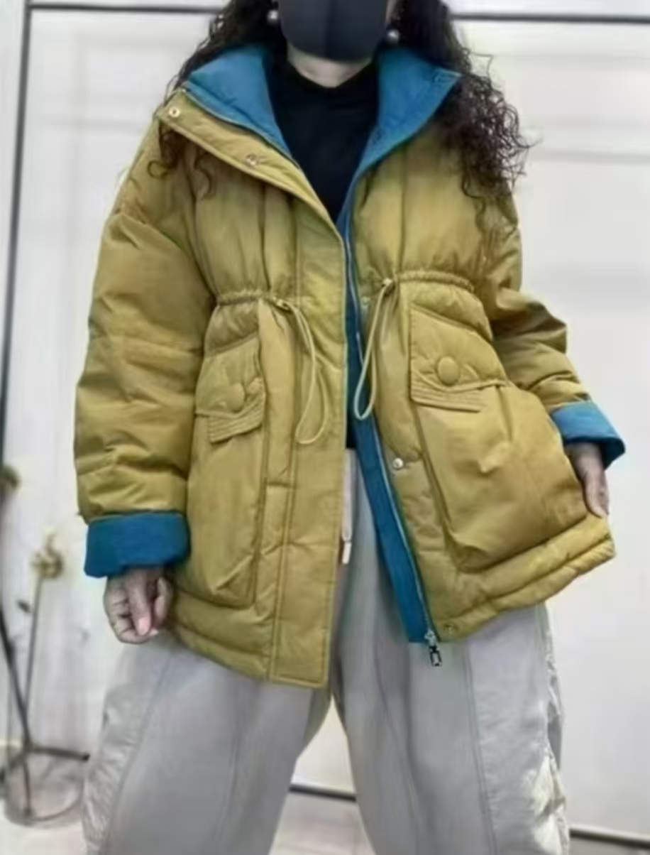 A62#拼色羽绒服2025欧洲站复古风格冬季新款女宽松休闲显瘦外套