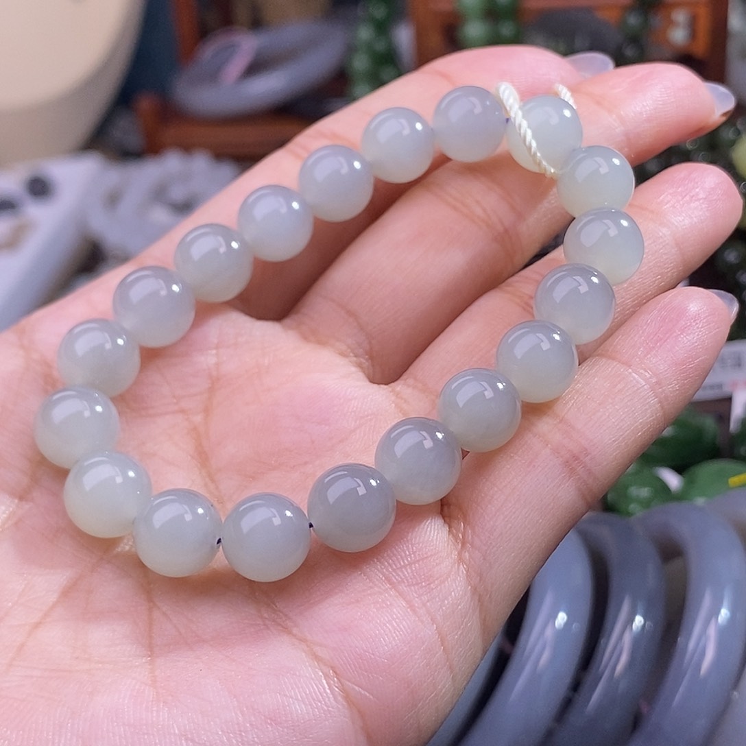 和田玉清货价冰烟紫手链手串10m未镶嵌