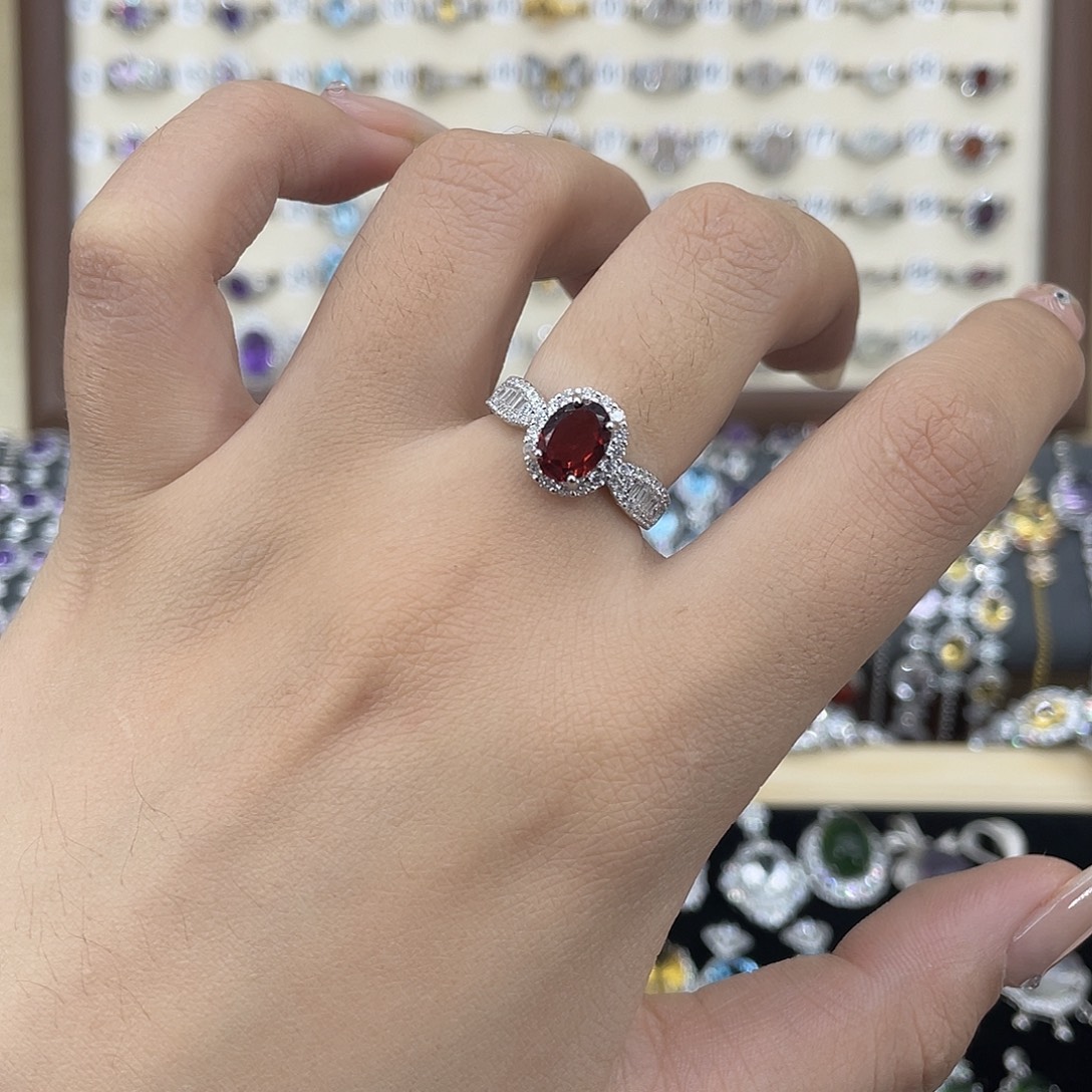 石榴石戒指银S925镶嵌