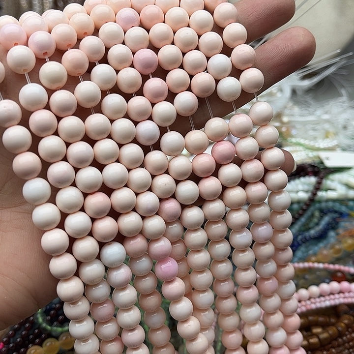 玛瑙/玉髓未镶嵌珠宝半成品一条8mm左右粉贝贝