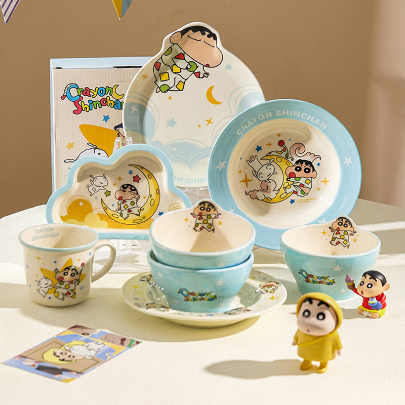 【摩登主妇&蜡笔小新】盘子漂亮饭碗家用餐具儿童碗个人专用碗具-zb