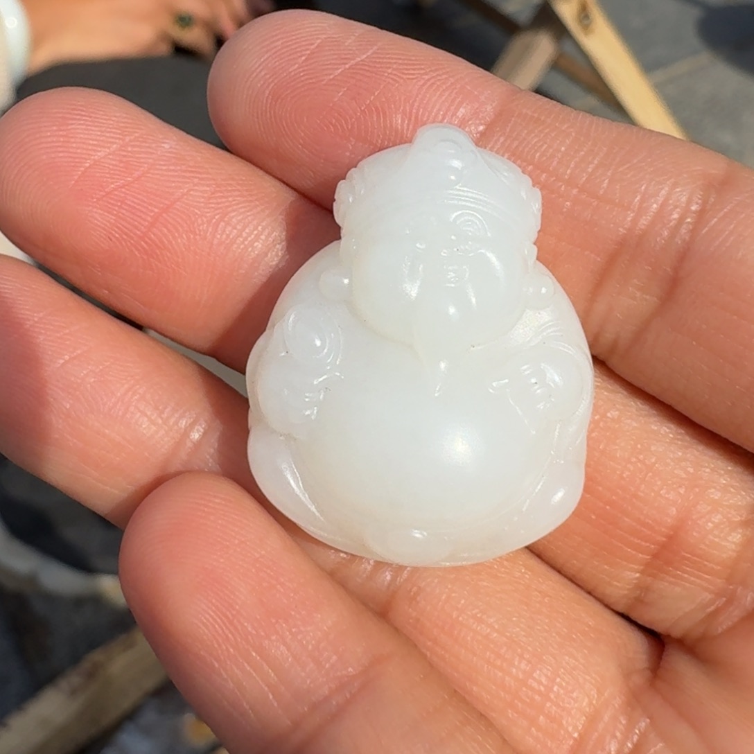 和田玉颈饰未镶嵌俄白玉财神TZ多样性拍一发一