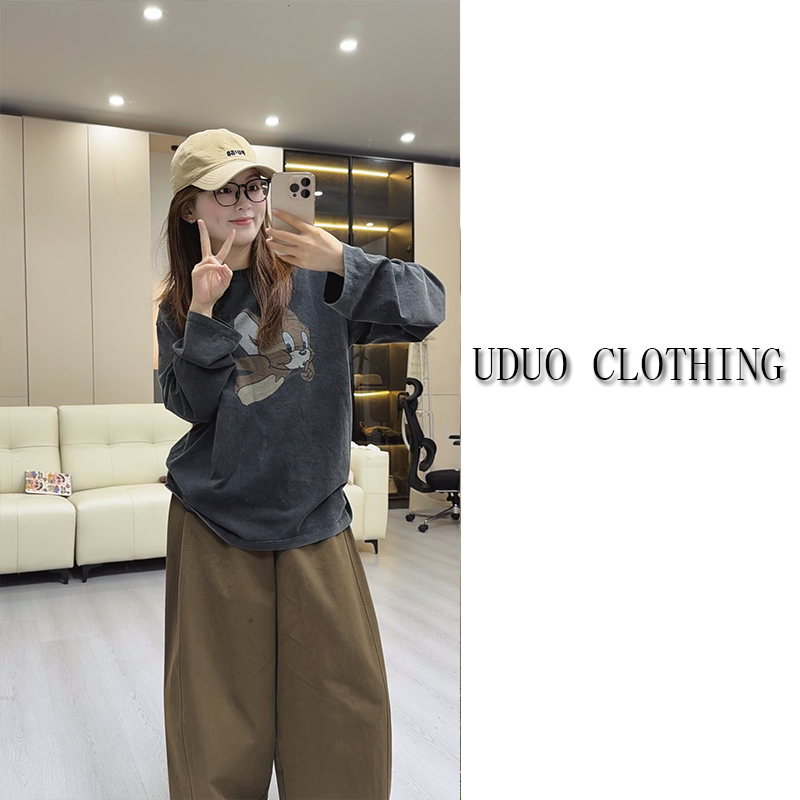 双十二仓库全清【猫和老鼠】25秋纯棉圆领炒色工艺长袖T恤9018