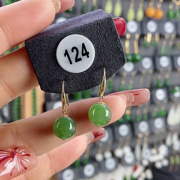 和田玉耳饰18K金镶嵌