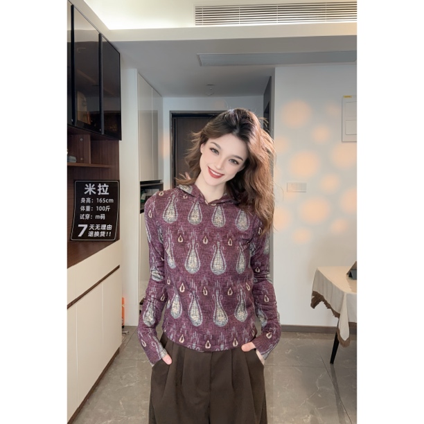 KDY·艾特莱斯花纹秋冬连帽显瘦上衣