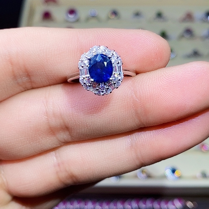 蓝宝石戒指银S925镶嵌佳*11111