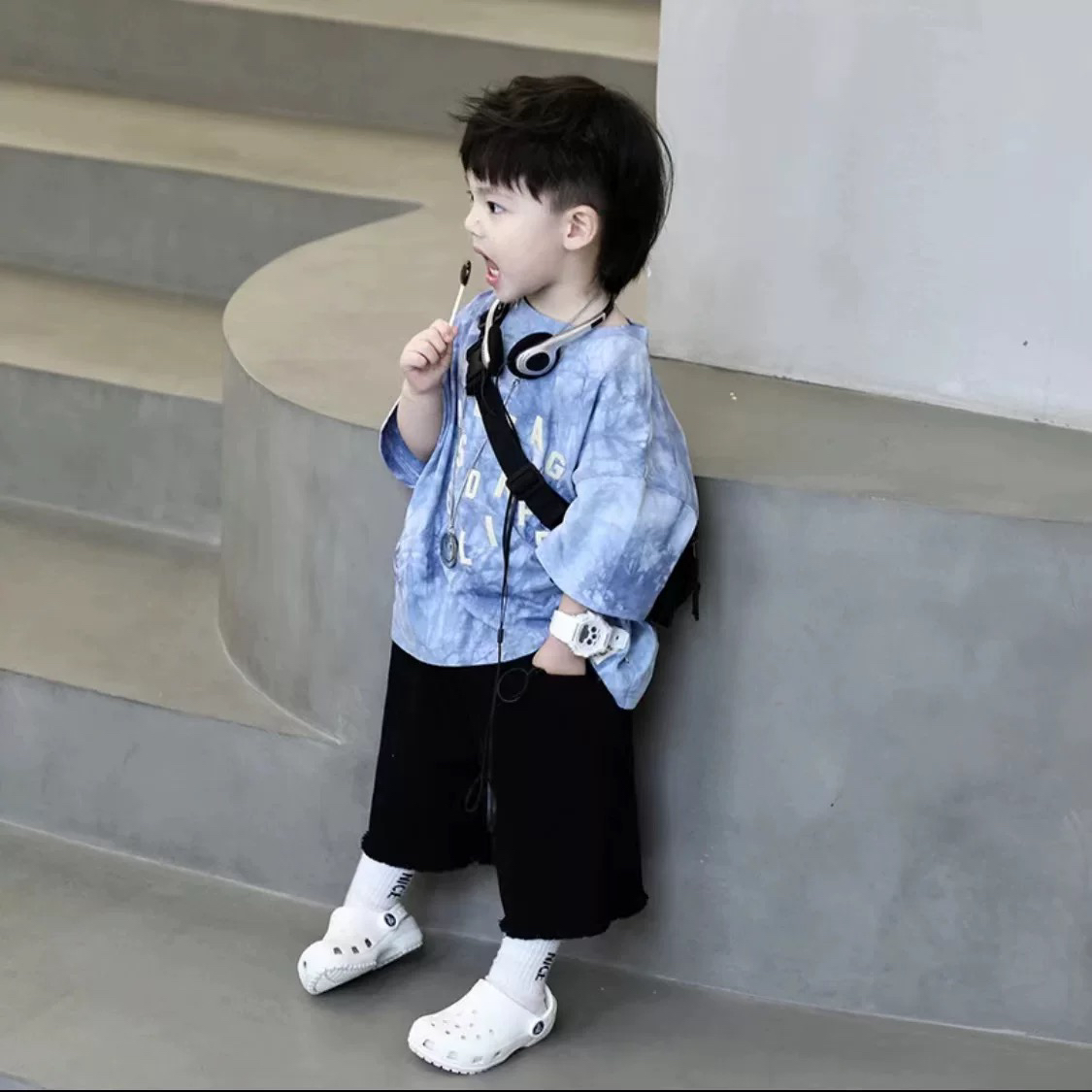 4383男女童潮流时尚百搭炸街扎染夏季短袖