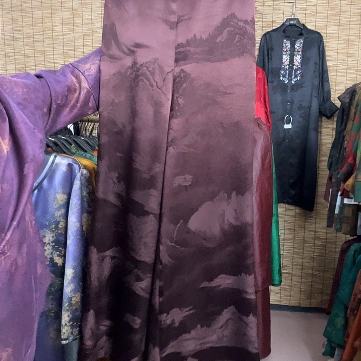 缤***纷紫檀色香云纱阔腿裤L