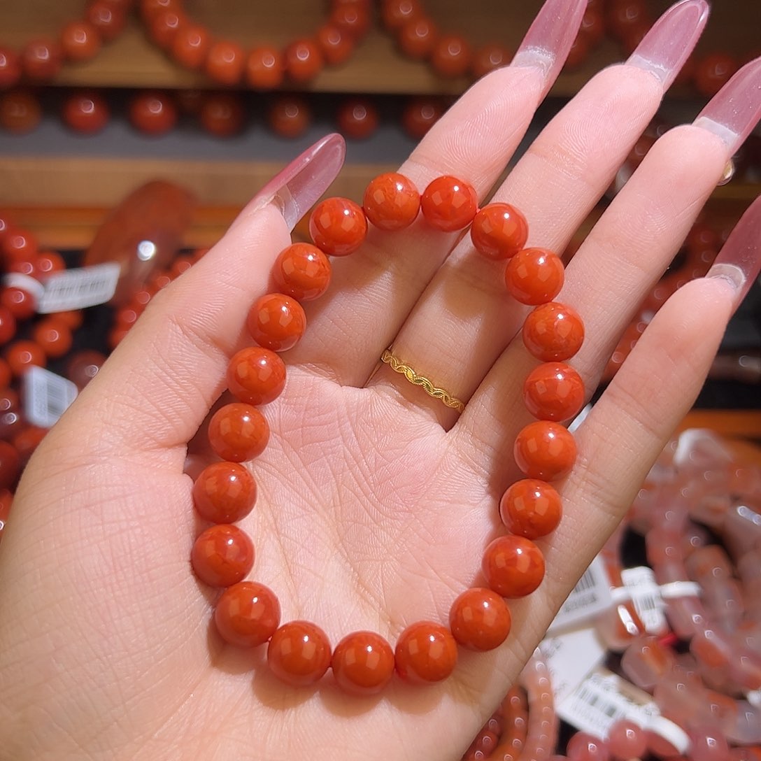 南红玛瑙手链未镶嵌9mm柿子红