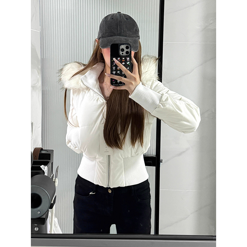 2025冬季新款美式辣妹毛领连帽加厚棉服女甜美韩版收腰短款棉衣潮