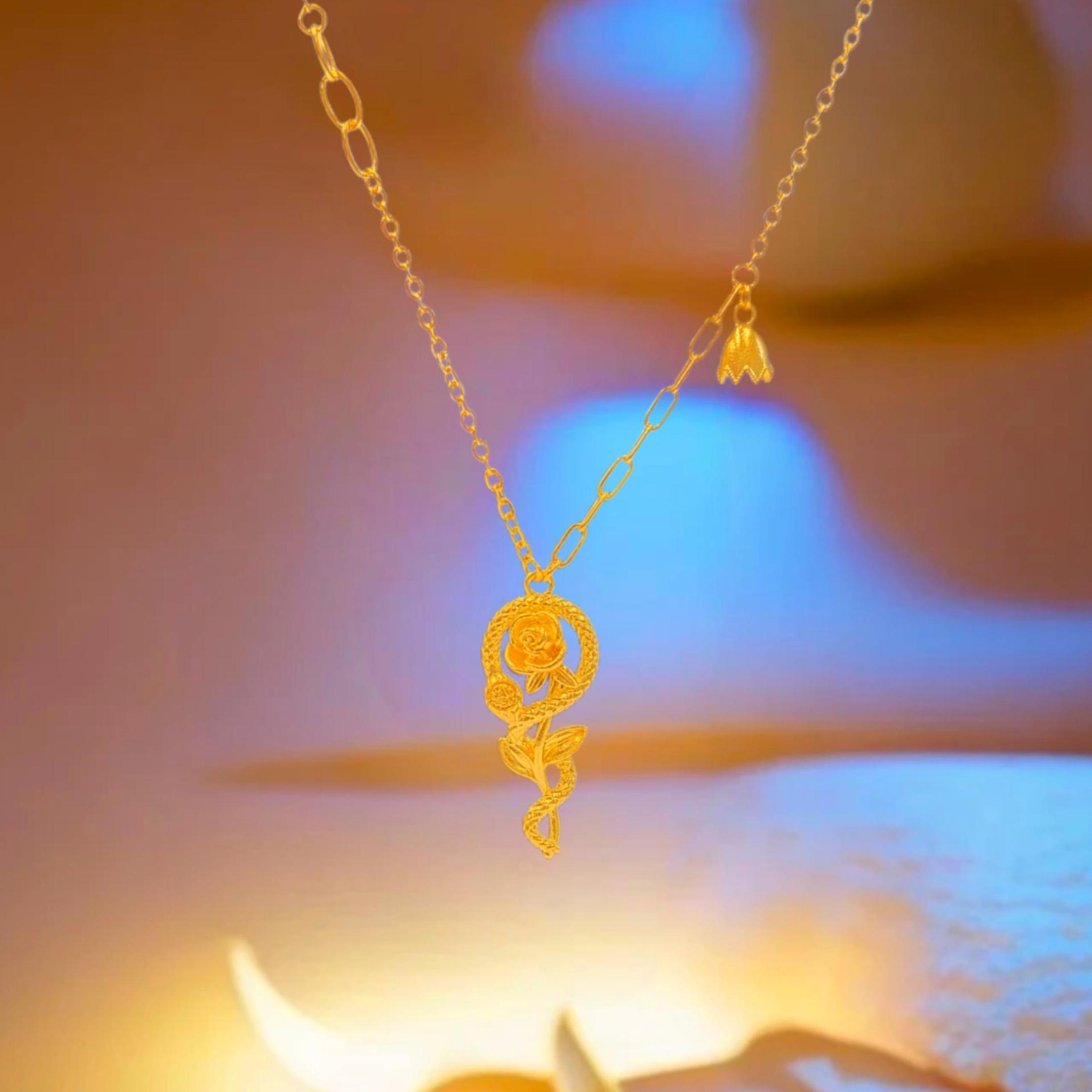 中匠福黄金•新国潮 足金灵蛇玫瑰花套链百搭坠链轻奢礼物精致精美