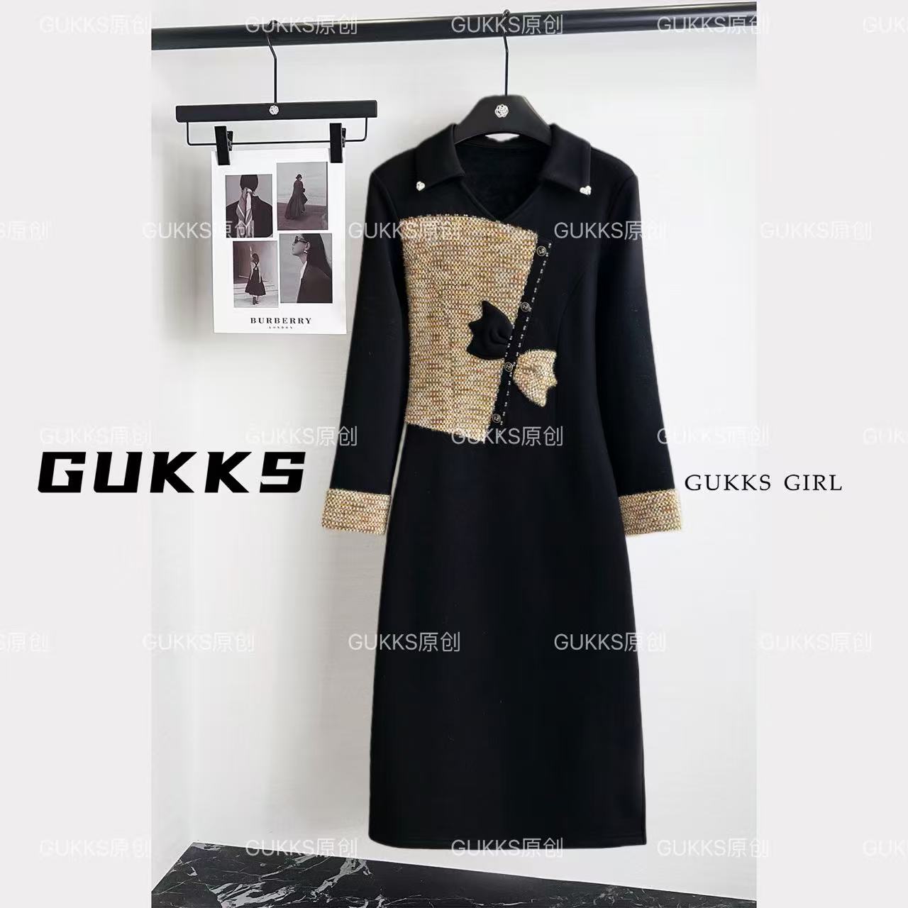 GUKKS/法式气质通勤女装2025秋冬新款时尚加厚名媛裙GK854
