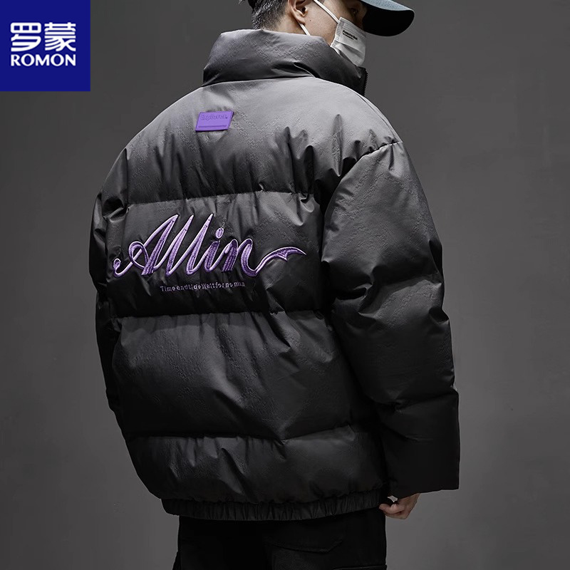 Romon/罗蒙百搭立领羽绒服冬季加厚保暖鸭绒短款面包服男工装外套