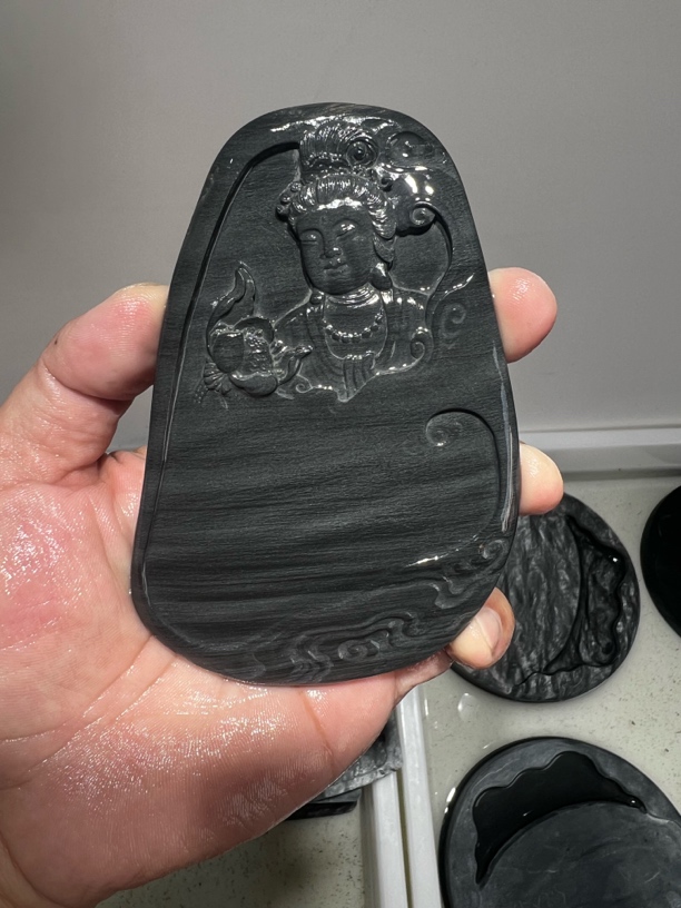 眉子坑眉纹观音砚，樟木盒包装，整垮石肉两面通透下发利器15+7.5+1