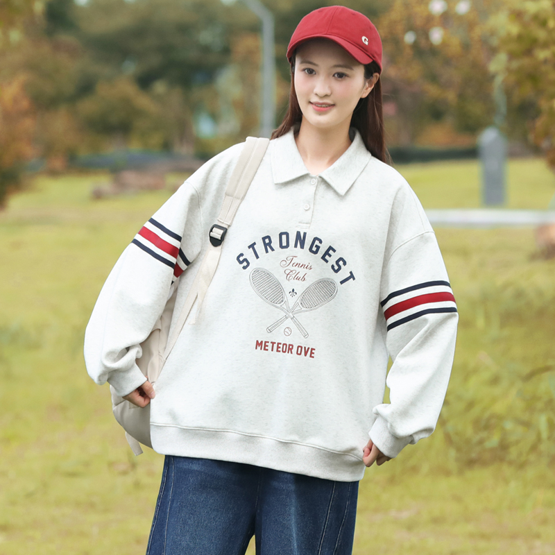 初中生卫衣女学院风Polo领2025新款春秋季韩版学生洋气大童高中生