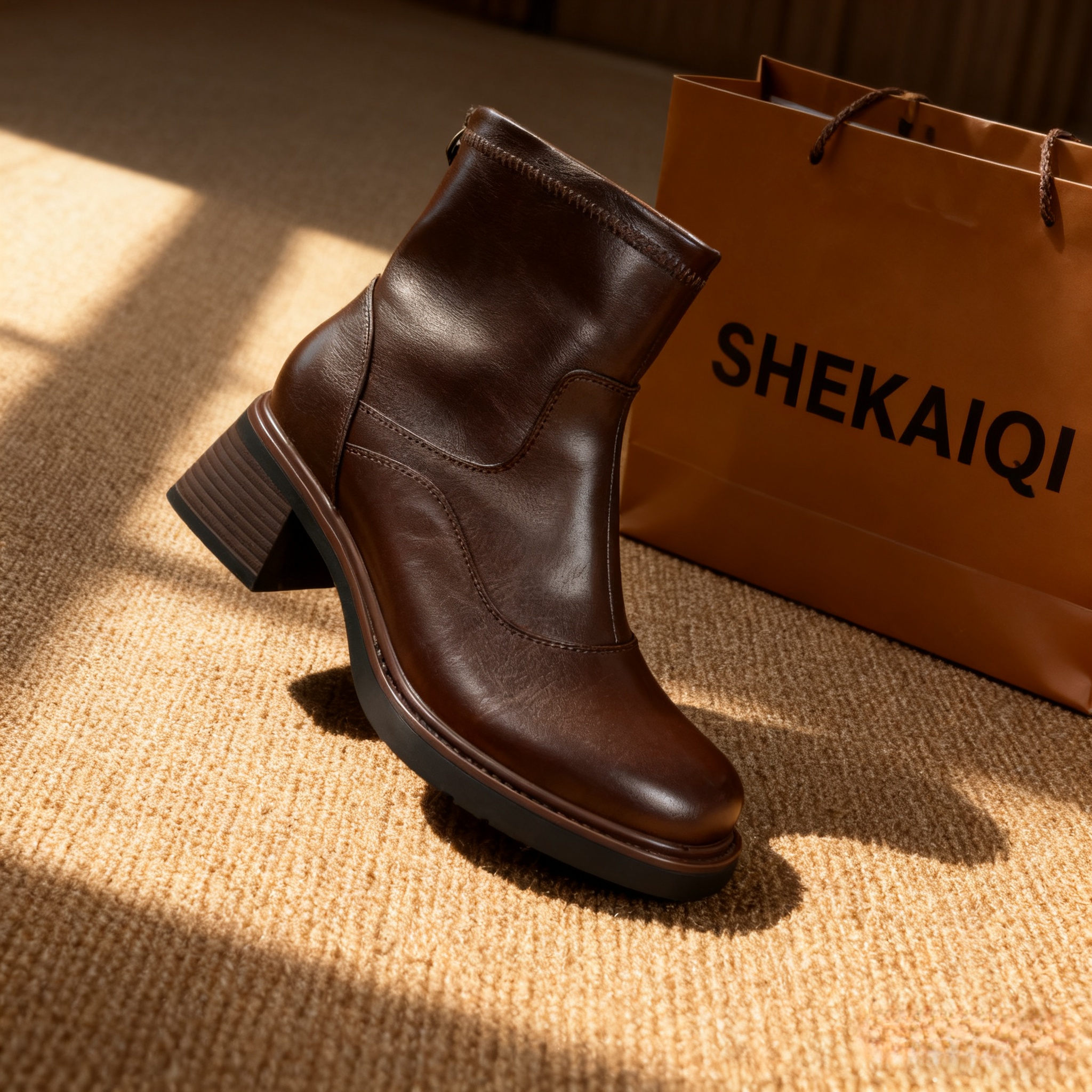 【增高8公分】小个子厚底增高圆头短靴新款隐形增高时尚百搭瘦瘦靴