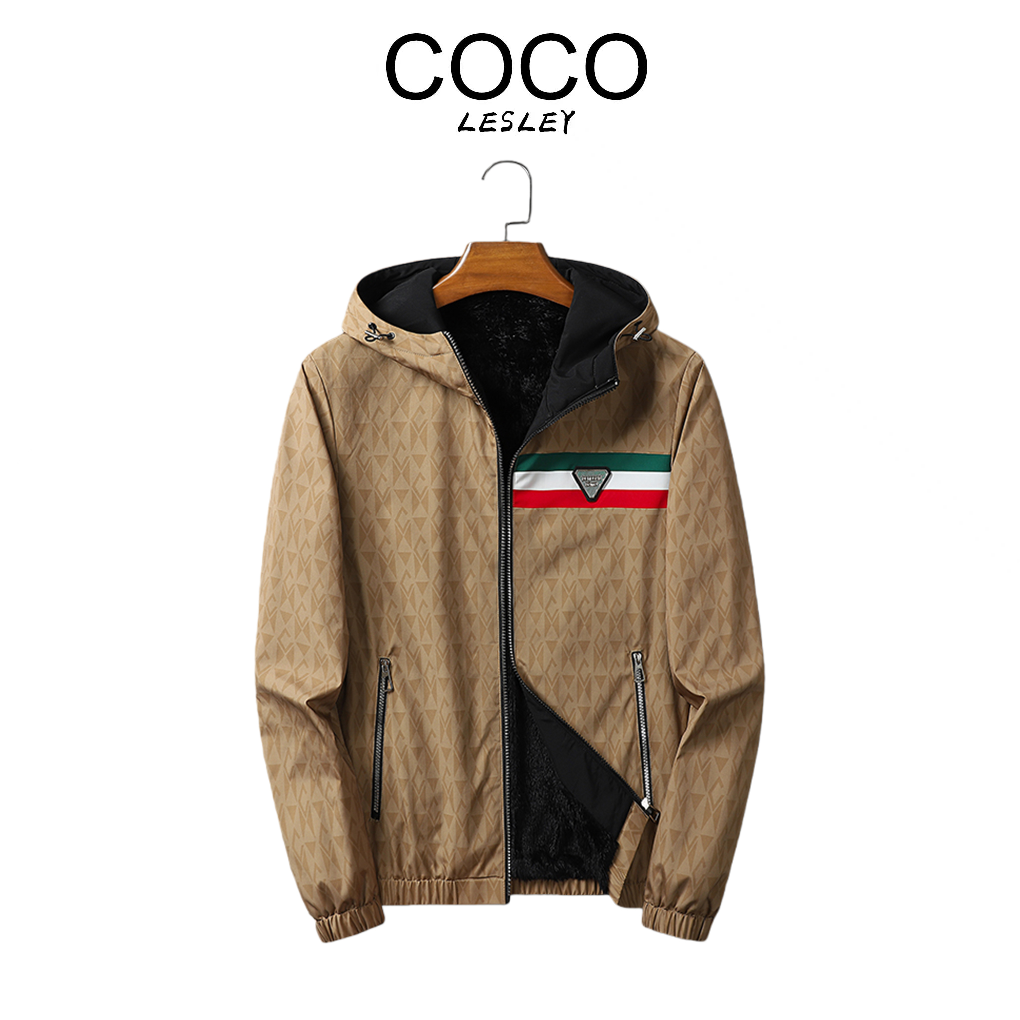 【COCO LESLEY】冬季新品时尚加绒合体型夹克百搭防风连帽外套男士