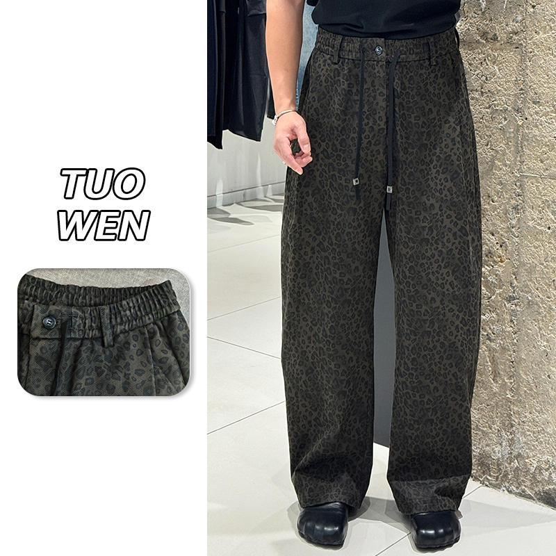 长裤街头风豹纹秋冬高腰休闲裤时尚秋季休闲阔腿裤男女同款K253