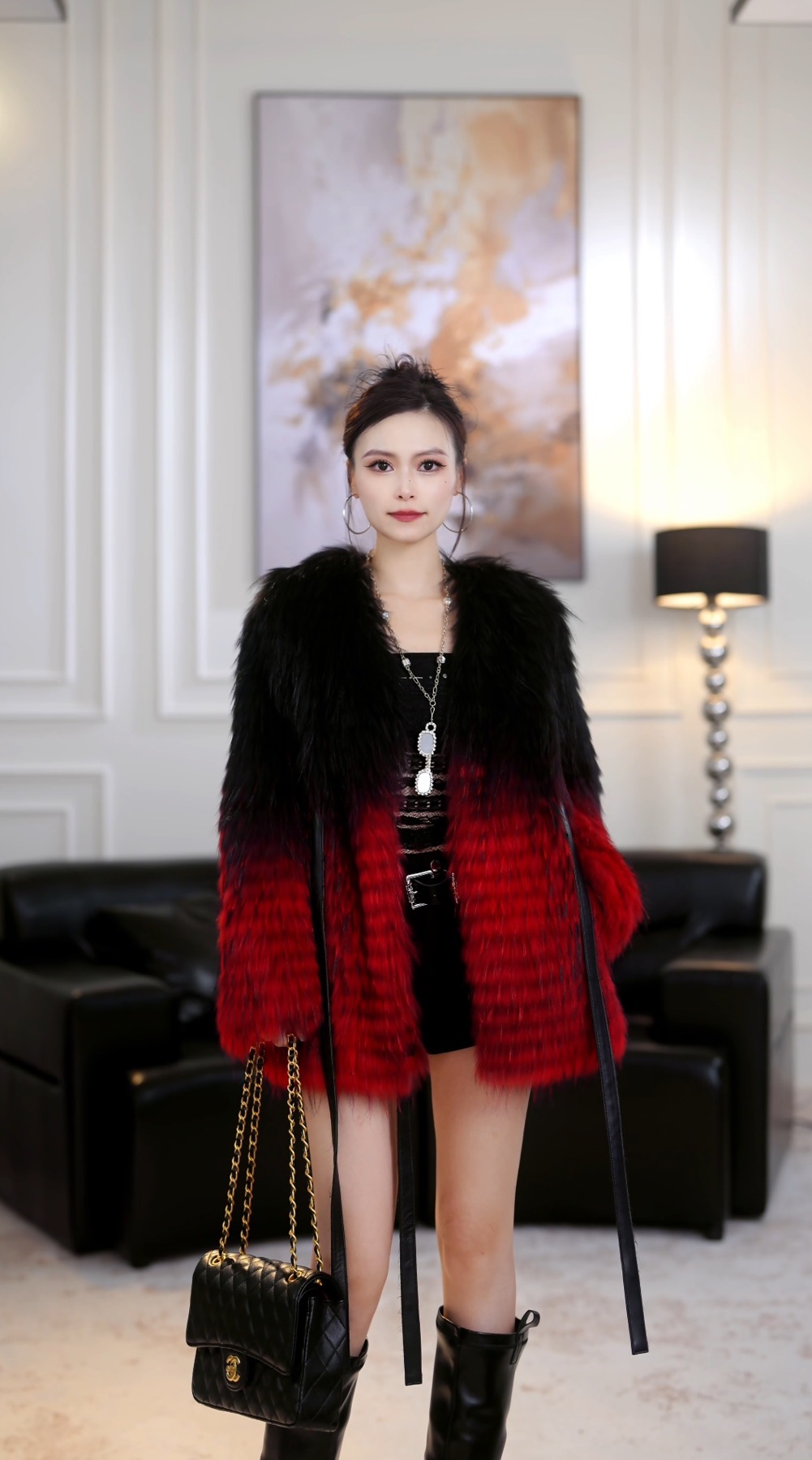 FANLANGHU品牌【遗失的美好】设计款渐变皮草外套月