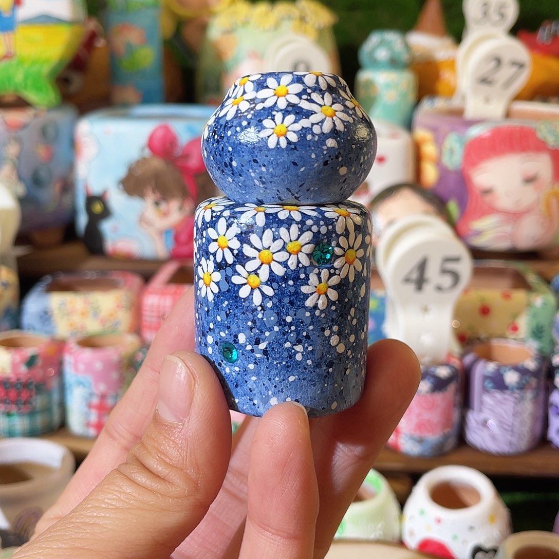 红陶蓝色雏菊….两个手工手绘