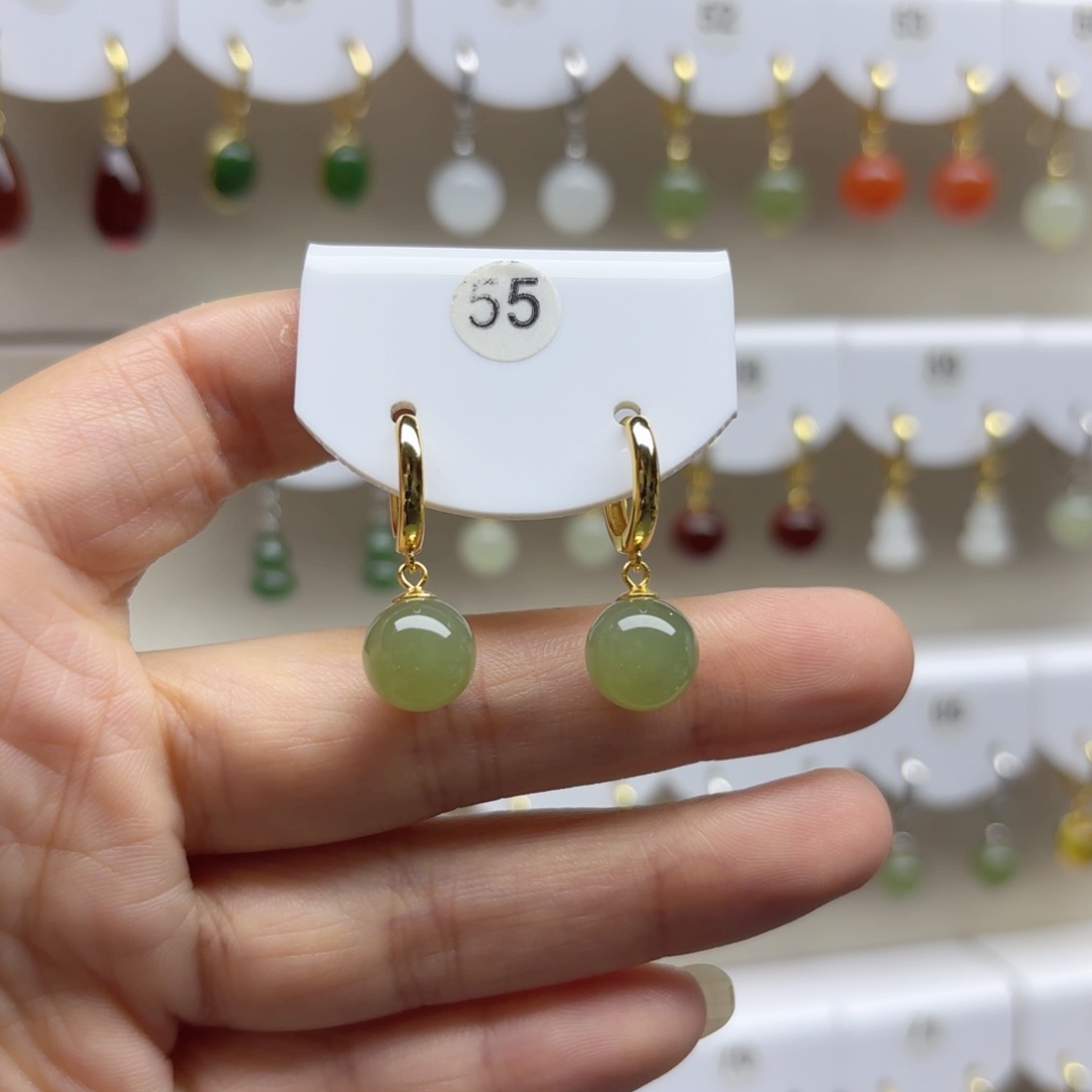 银S925镶嵌和田玉耳饰