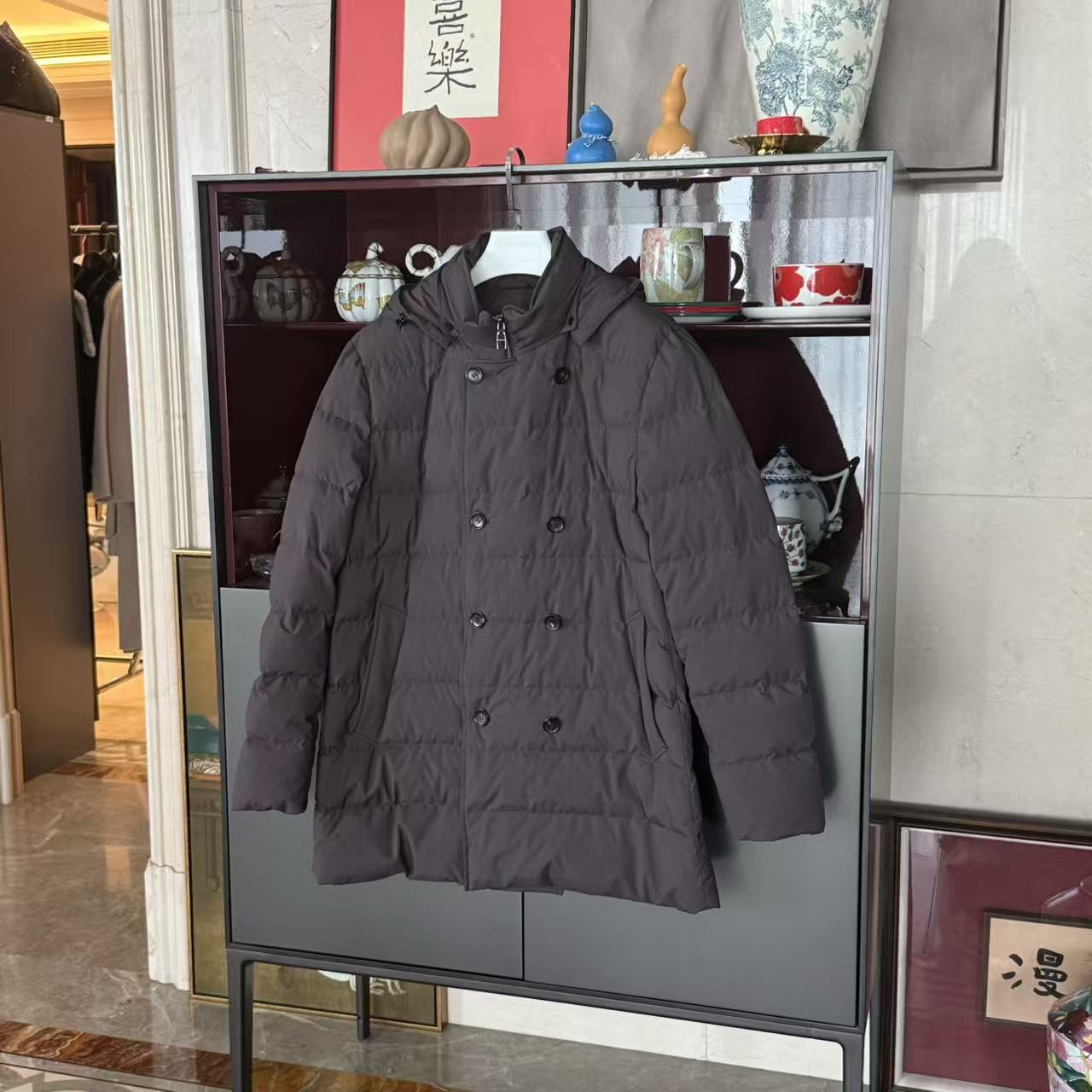 《男款》MYL 2025秋冬新品锦纶轻薄白鹅绒羽绒服连帽双排扣A摆外套