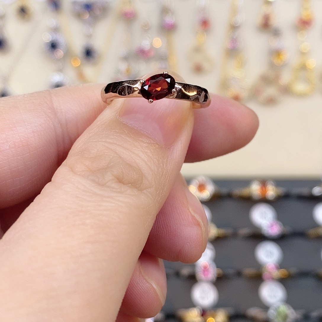 石榴石戒指银S925镶嵌