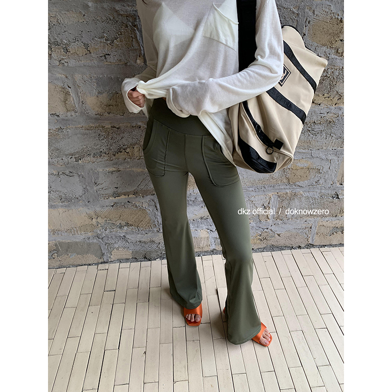 DKZ 瑜伽裤女春夏新款复古修身微喇型休闲长裤