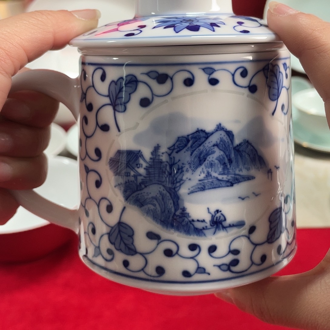 手工手绘玲珑瓷办公杯