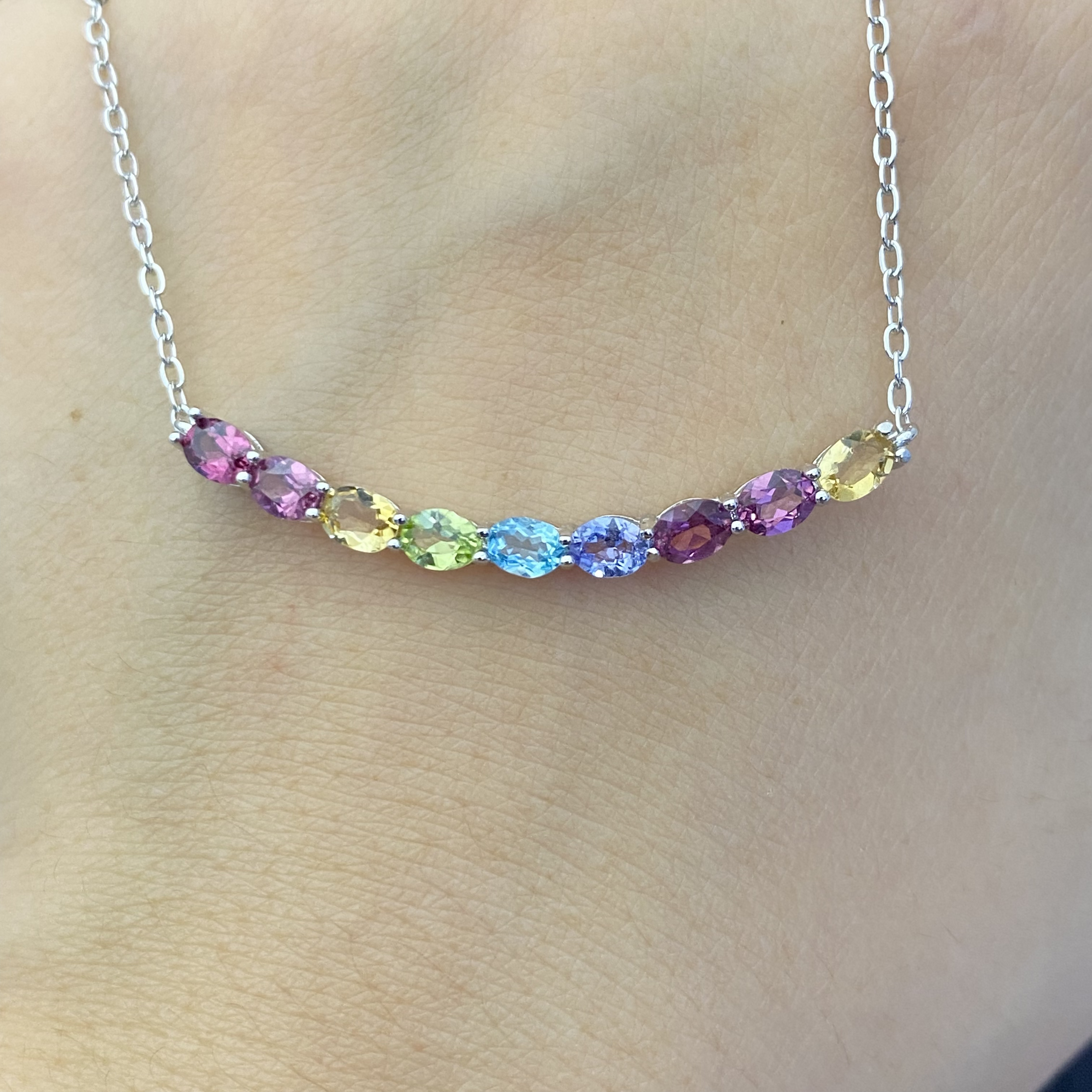 微笑项链 天然多宝项链s925银石榴石水晶彩色气质时尚百搭S