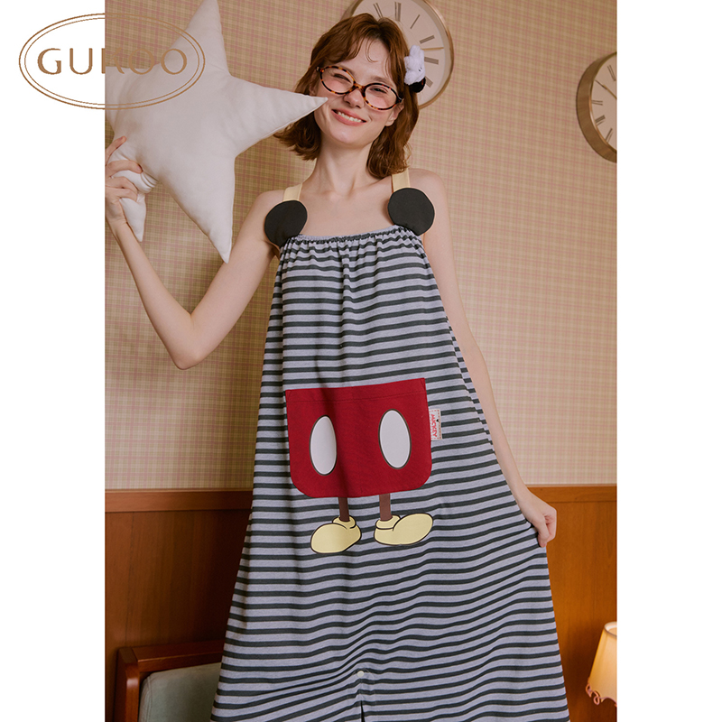 【Gukoo/果壳】米奇条纹联名纯棉夏季可爱吊带睡裙可外穿舒适家居服