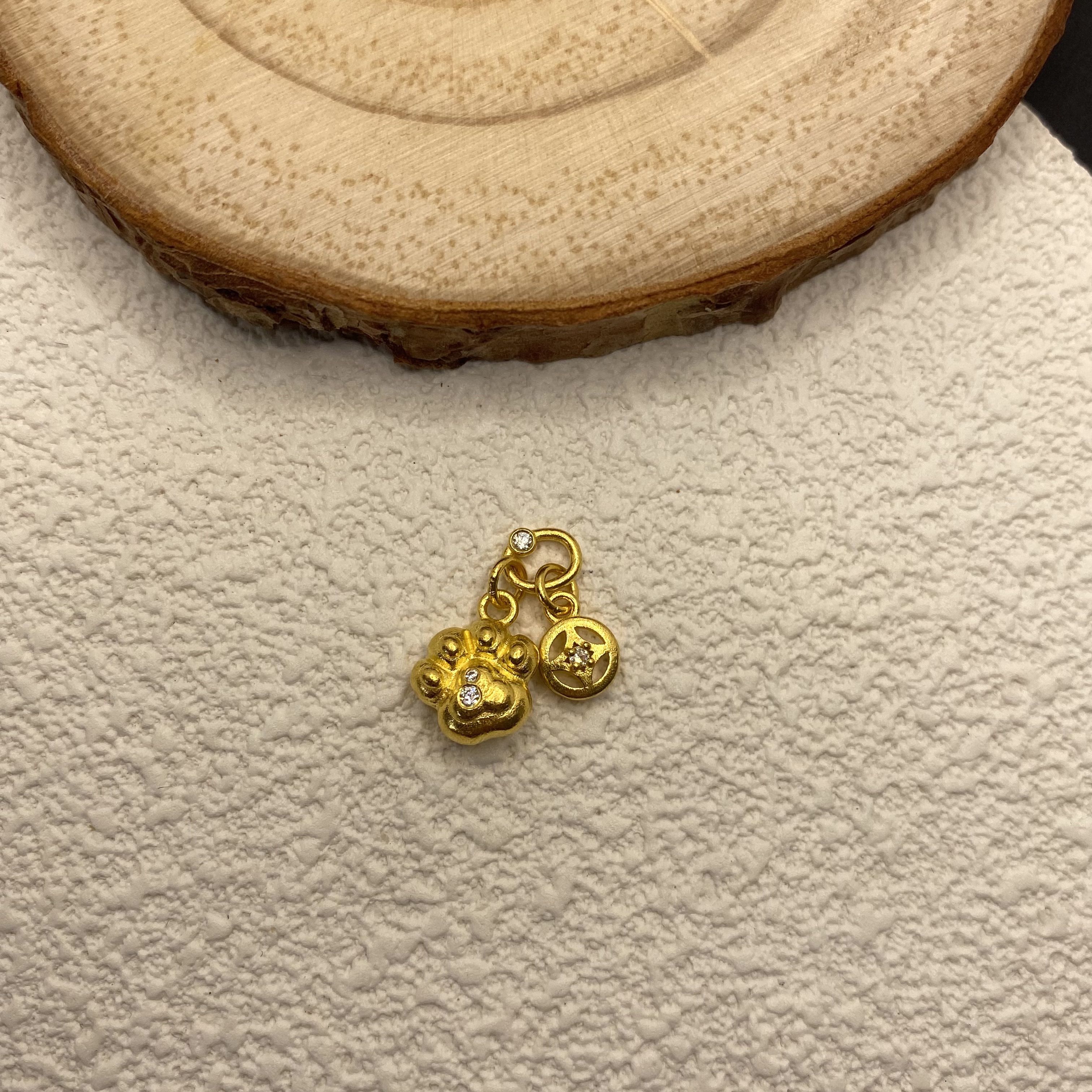 【金喜圆】足金999 点钻猫爪提溜两件套吊坠/总重/ 带证书钢印 