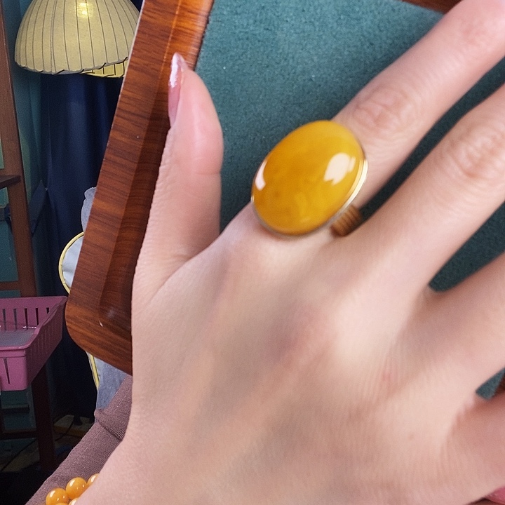 蜜蜡银S925镶嵌戒指戒指