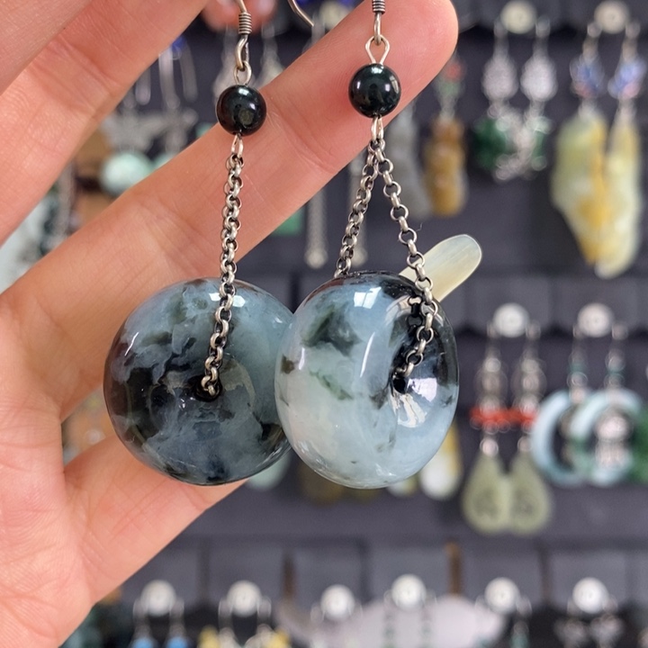 翡翠耳饰银S925镶嵌耳坠