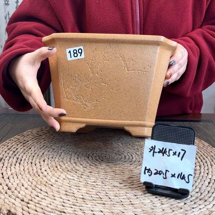 紫砂花盆柴烧大号切角四方189