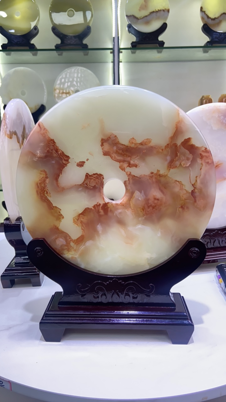 直径30厘米总高38厘米平安扣实物展示天然原石雕刻酒柜电视柜摆件