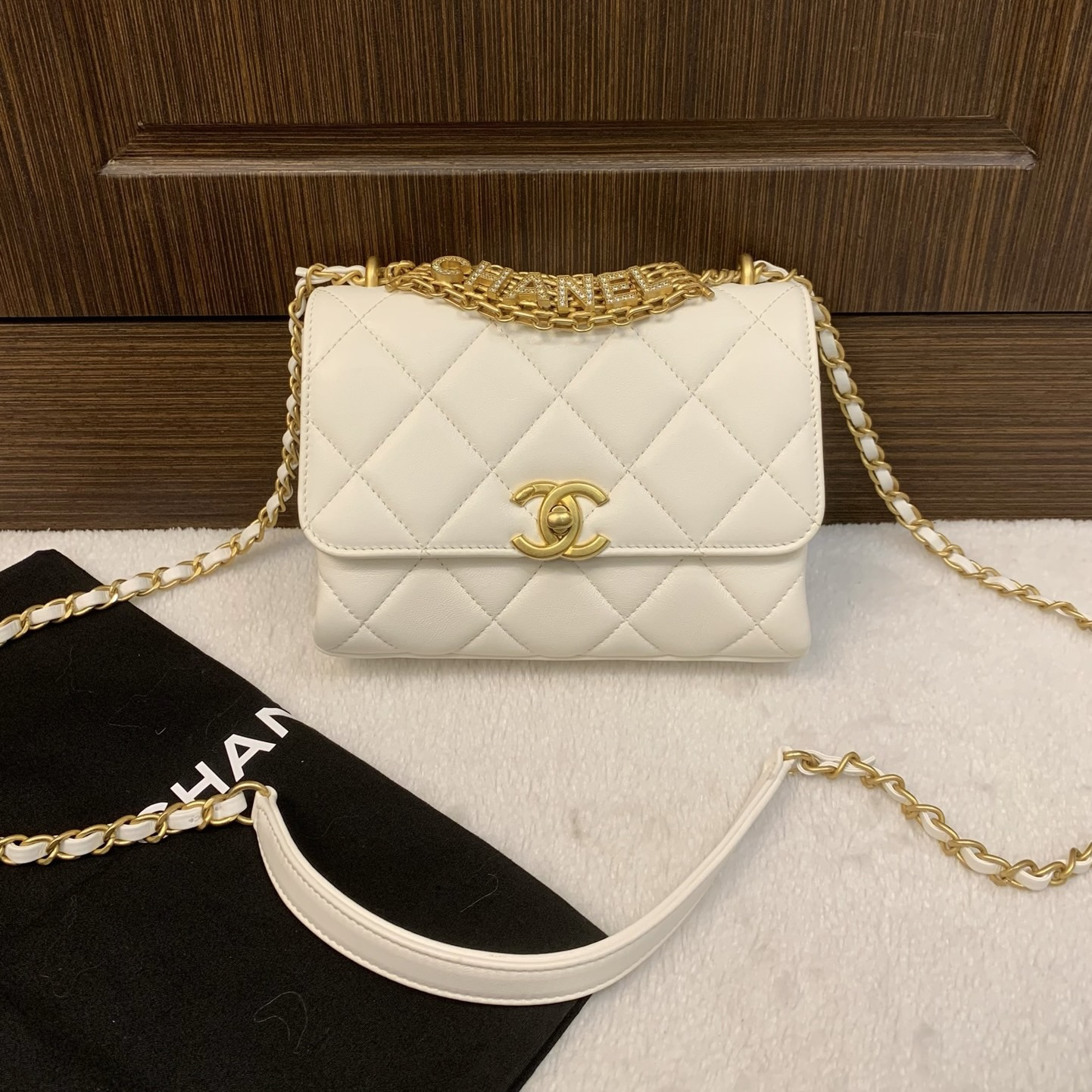 99新 Chanel/香奈儿 22S字母水钻方胖子/芯片款