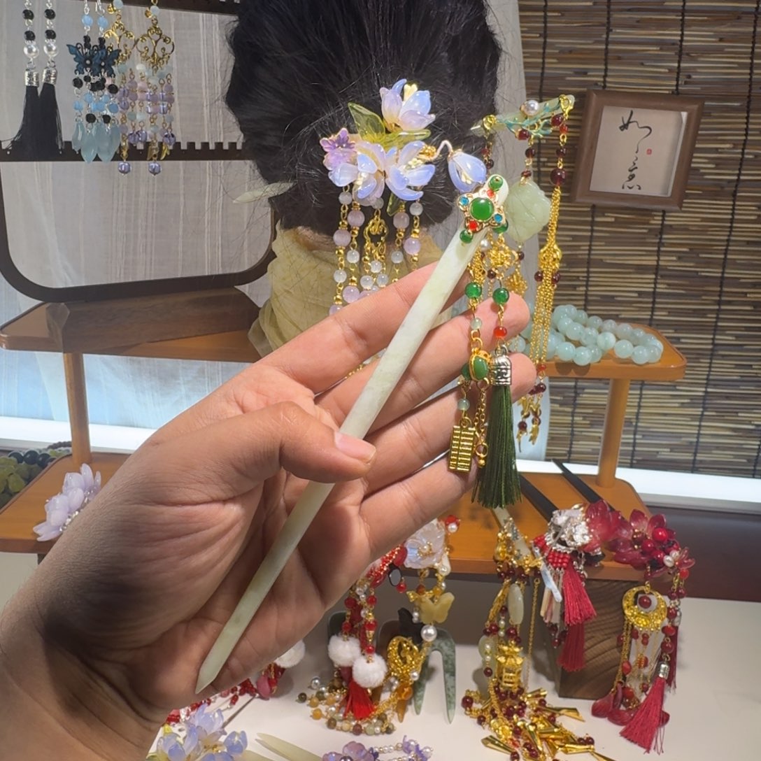 蛇纹石玉合金发饰