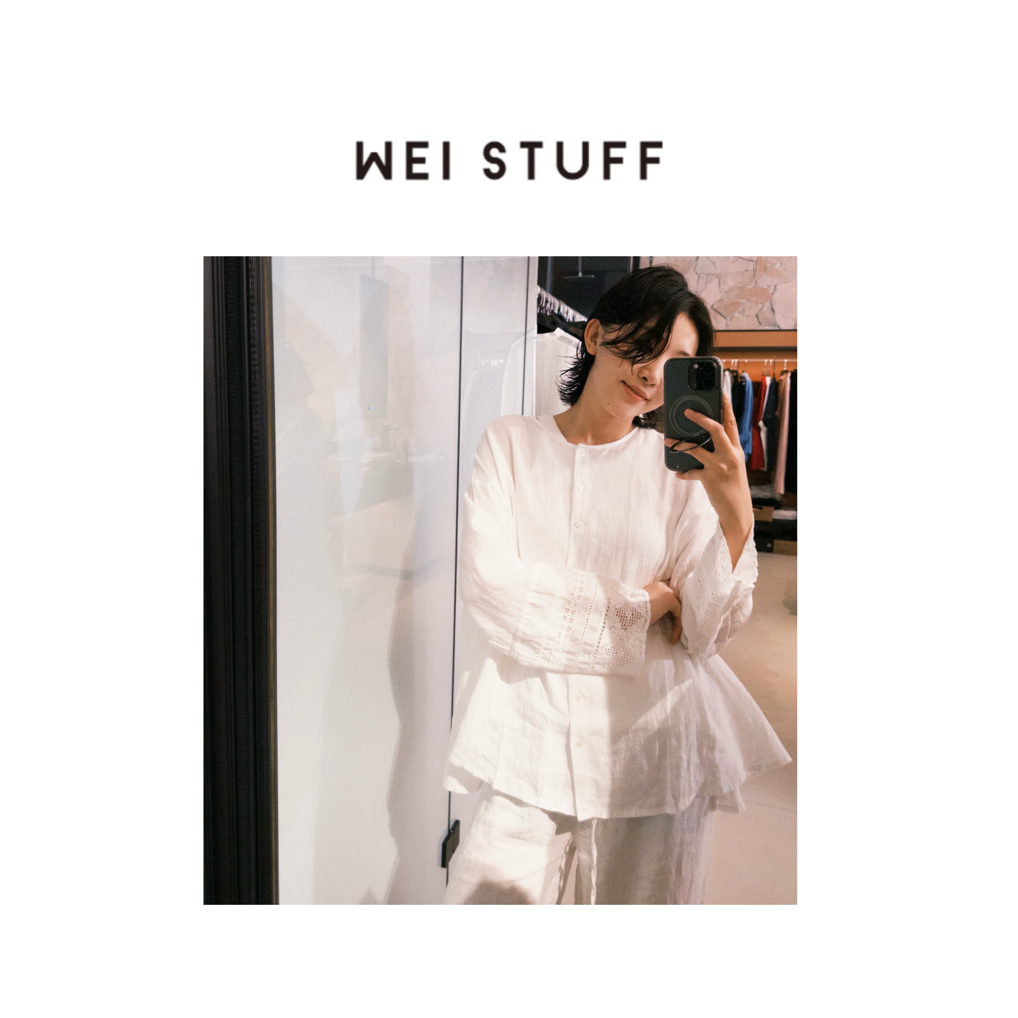 WEI STUFF春夏100亚麻国风复古新中式百搭圆领镂空刺绣衬衫 9031.